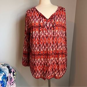 Faded Glory XL Multicolor Rust Keyhole Neck Long Sleeve Blouse Top